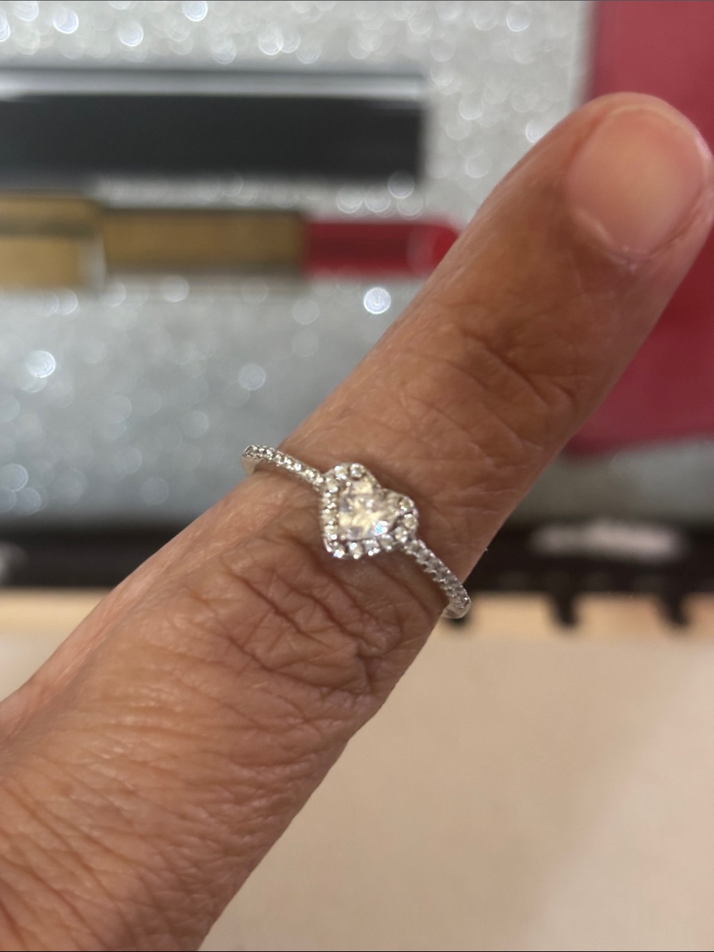 925 Heart Halo Silver Engagement Ring with Clear Center Stone Size 7